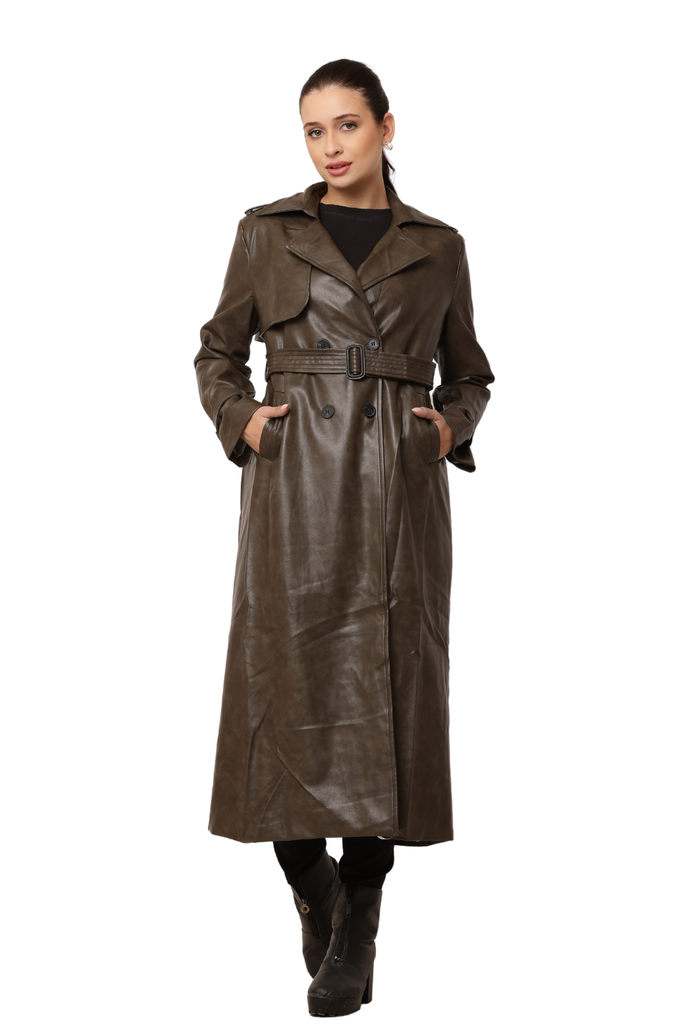 Korean-style Faux Leather Trench Coat for Women - Trendy and Stylish outwear