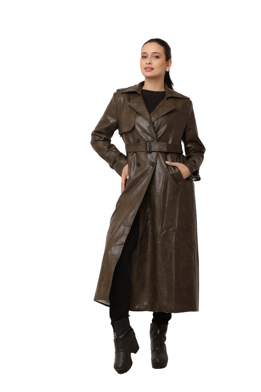Korean-style Faux Leather Trench Coat for Women - Trendy and Stylish outwear