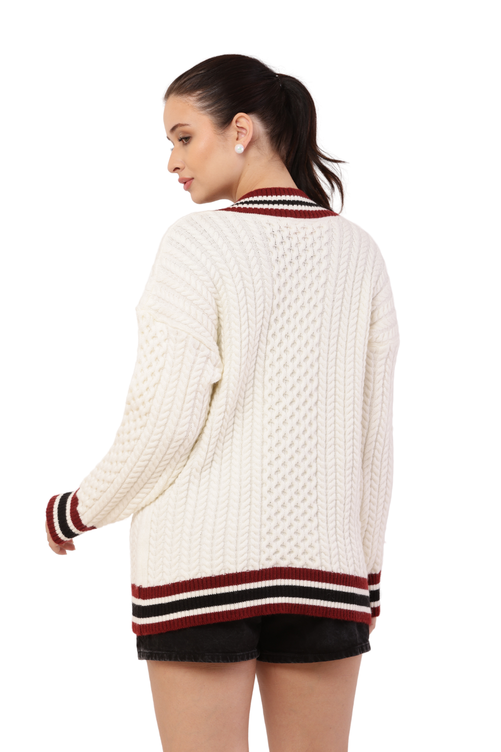 Oversized Varsity Knit Sweater with "99" Patch Design