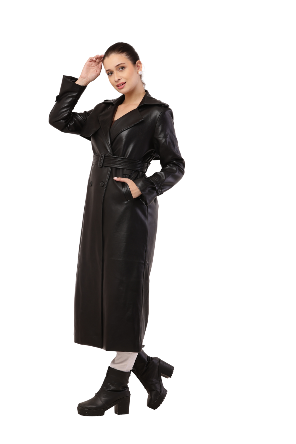 Korean-style Faux Leather Trench Coat for Women - Trendy and Stylish outwear