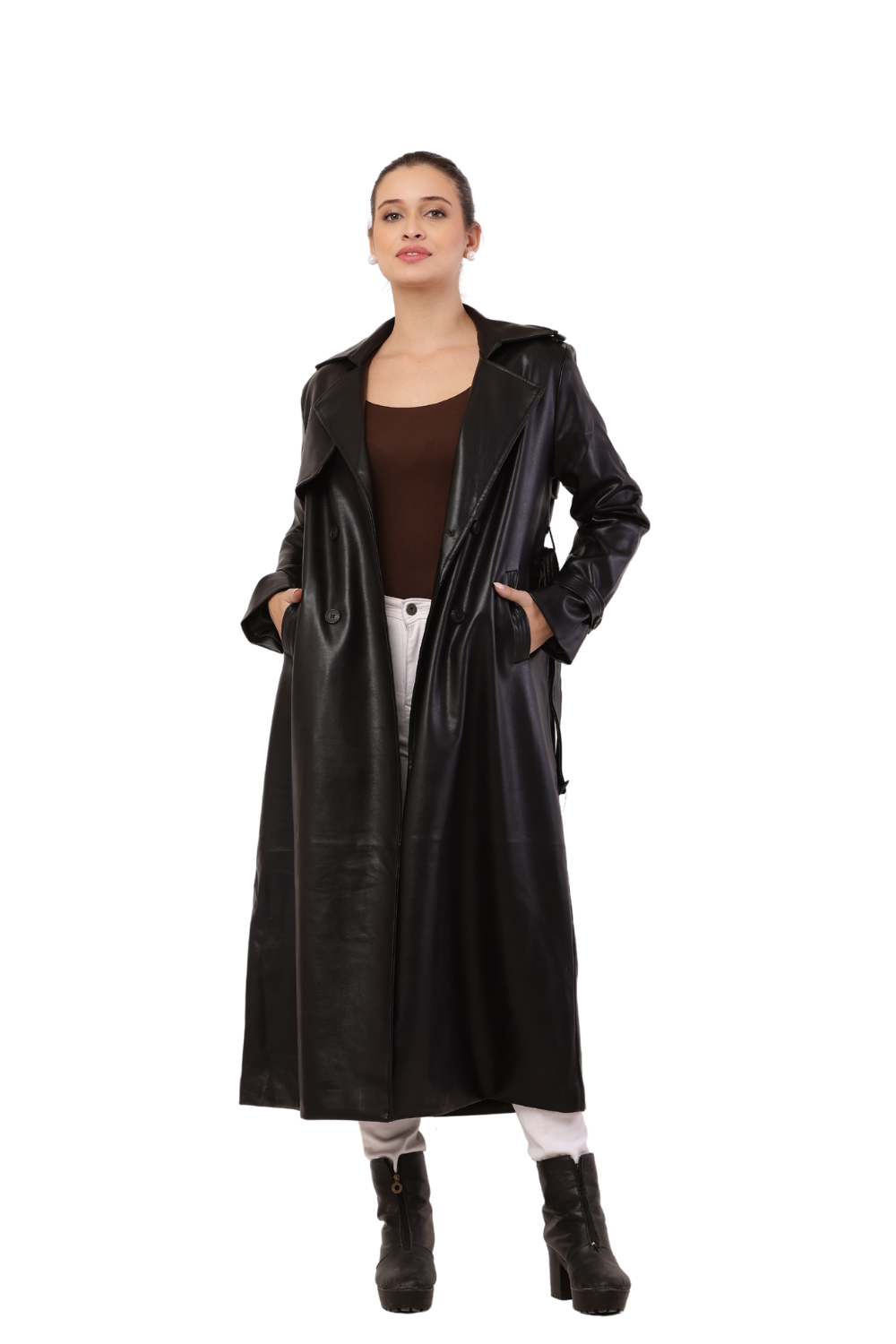 Korean-style Faux Leather Trench Coat for Women - Trendy and Stylish outwear