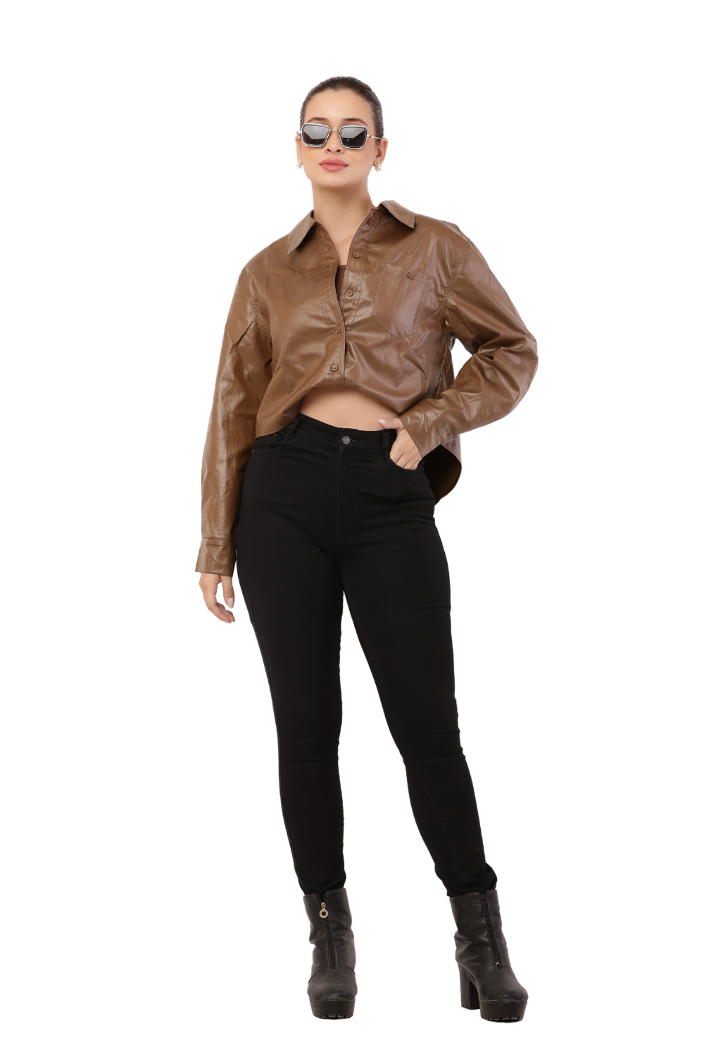 Faux leather Crop Shirt with Spaghetti Straps