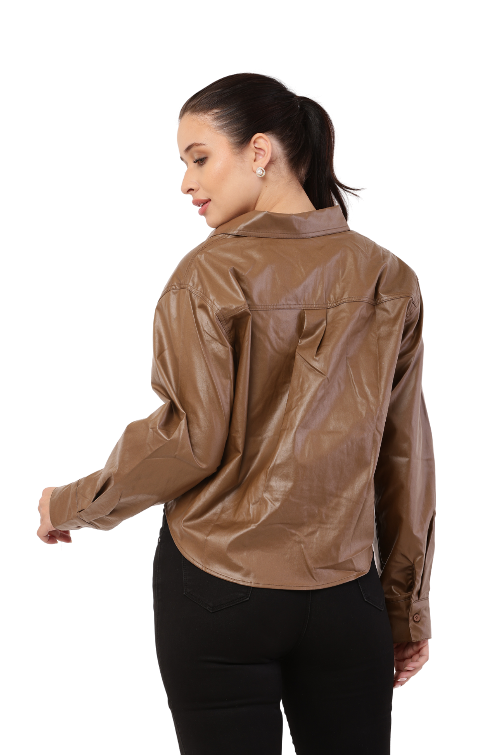Faux leather Crop Shirt with Spaghetti Straps