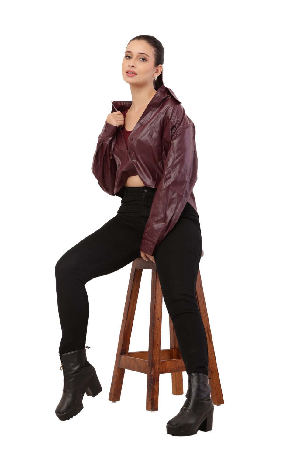 Faux leather Crop Shirt with Spaghetti Straps