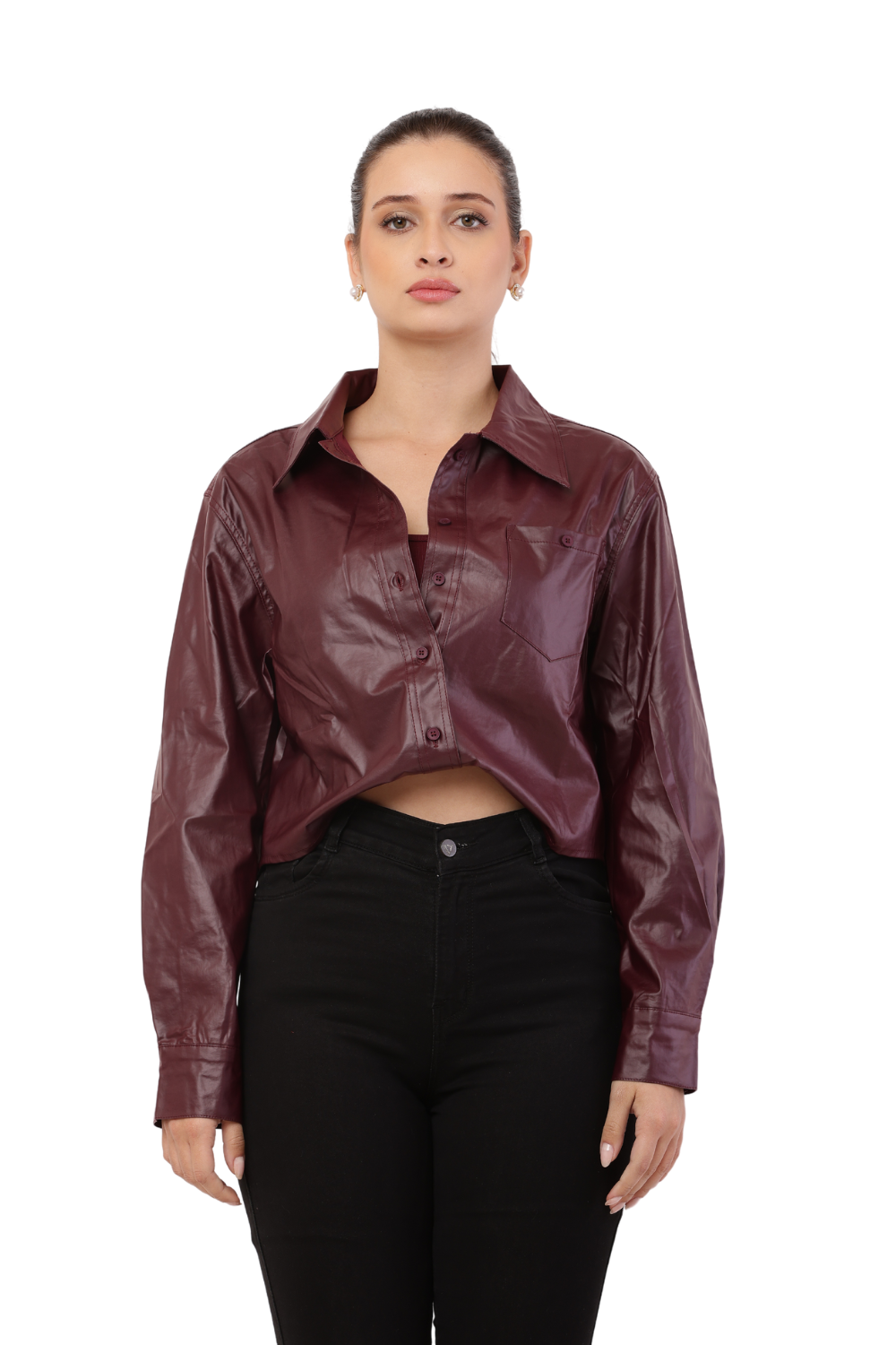 Faux leather Crop Shirt with Spaghetti Straps