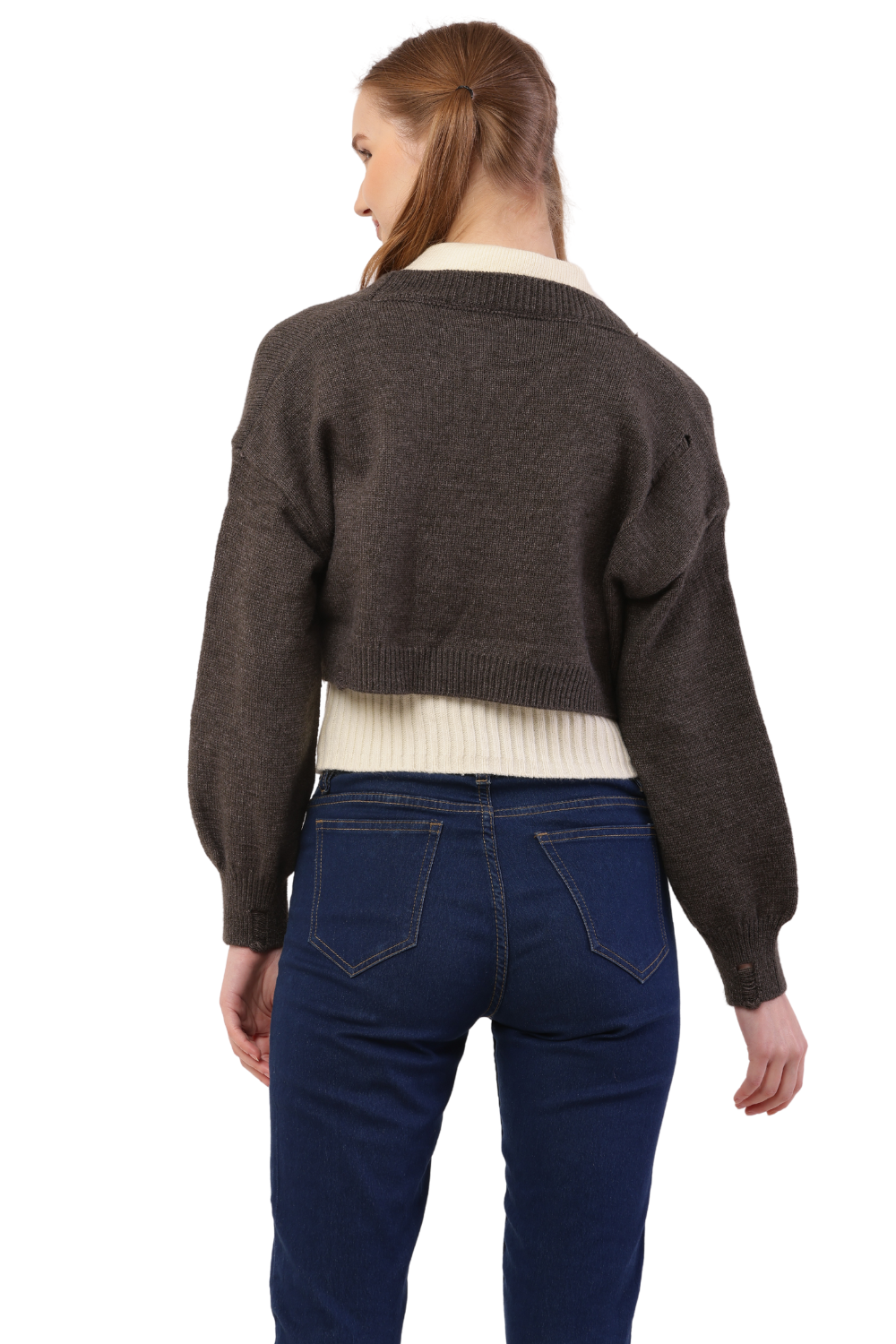 Layered Cropped Knit Sweater & Shirt Combo