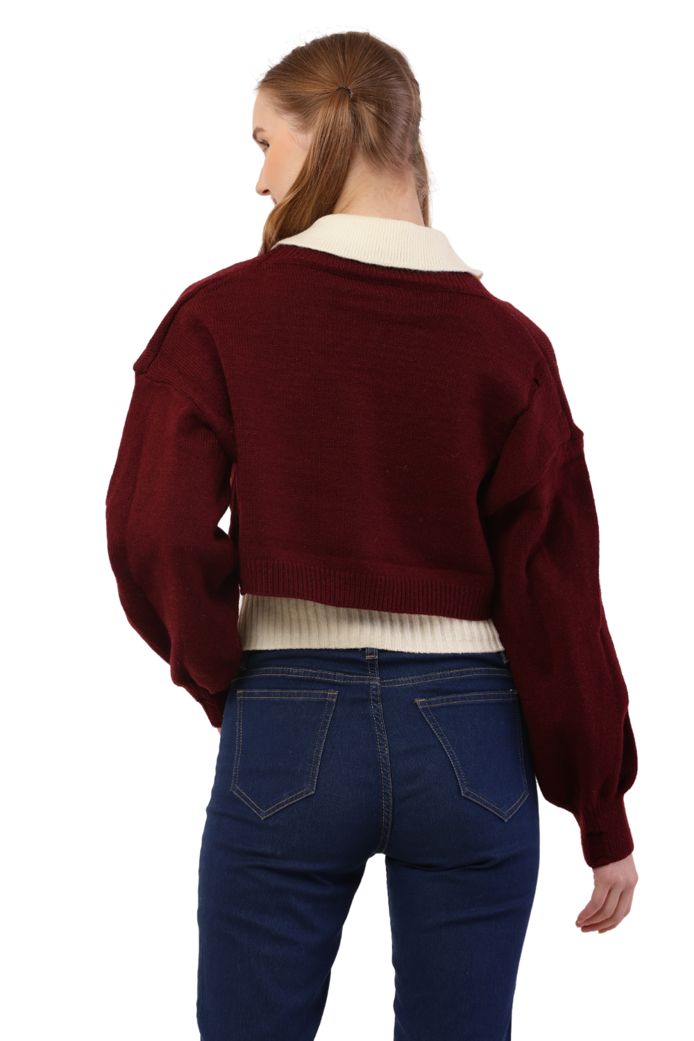 Layered Cropped Knit Sweater & Shirt Combo