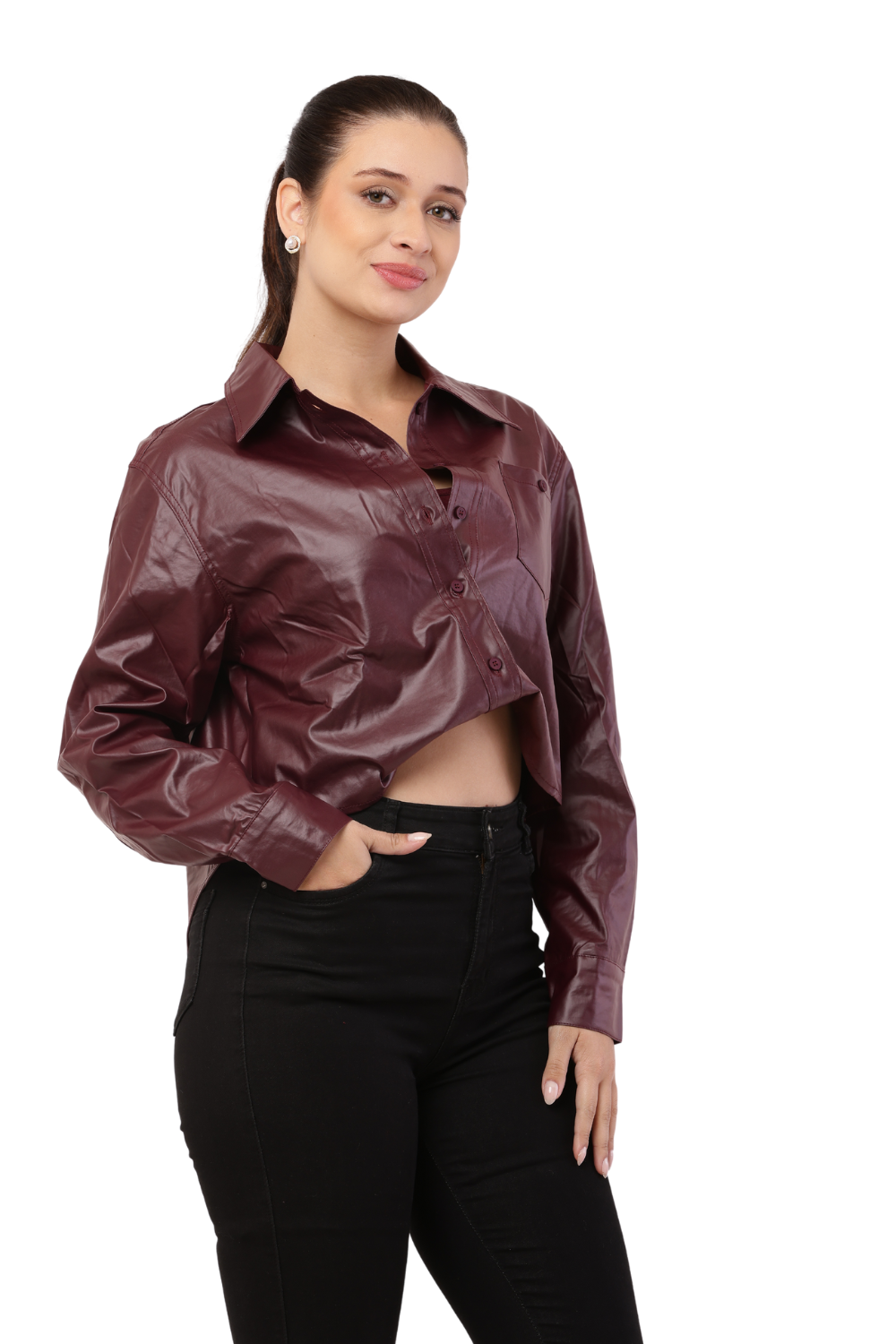 Faux leather Crop Shirt with Spaghetti Straps