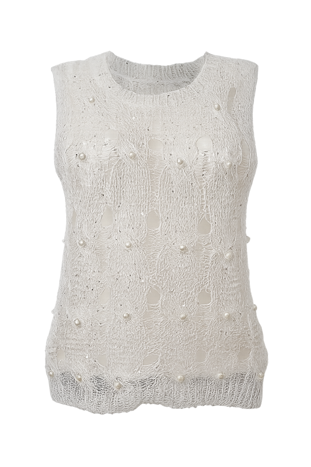 Sequin Embellished Open-Knit Mesh Top Free Size with Crisscross Back Tie