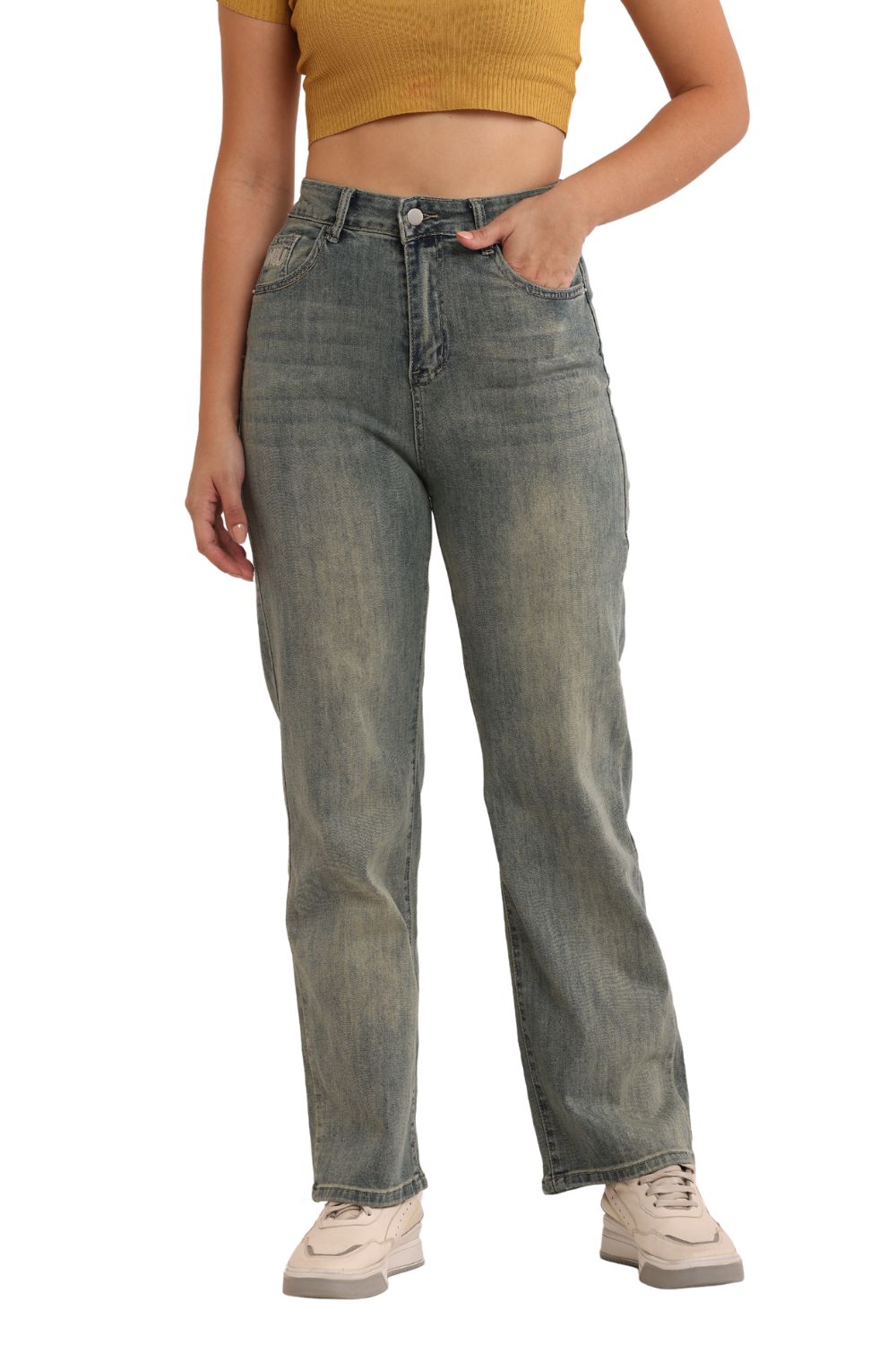 Classic High-Waist Straight-Leg Jeans in Vintage Blue