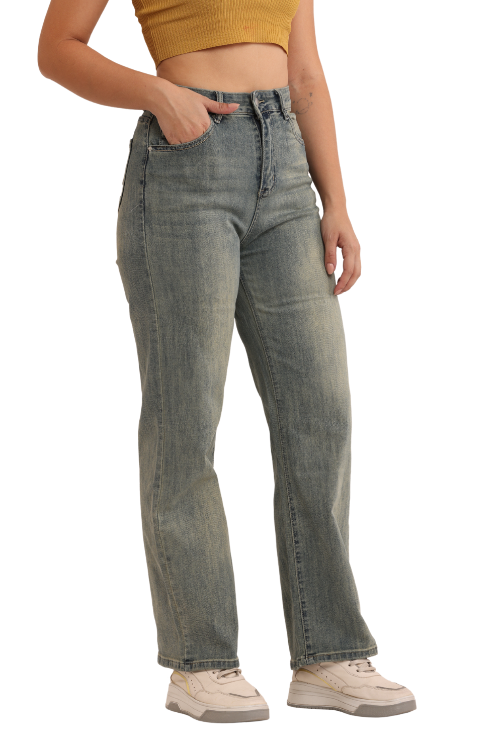 Classic High-Waist Straight-Leg Jeans in Vintage Blue