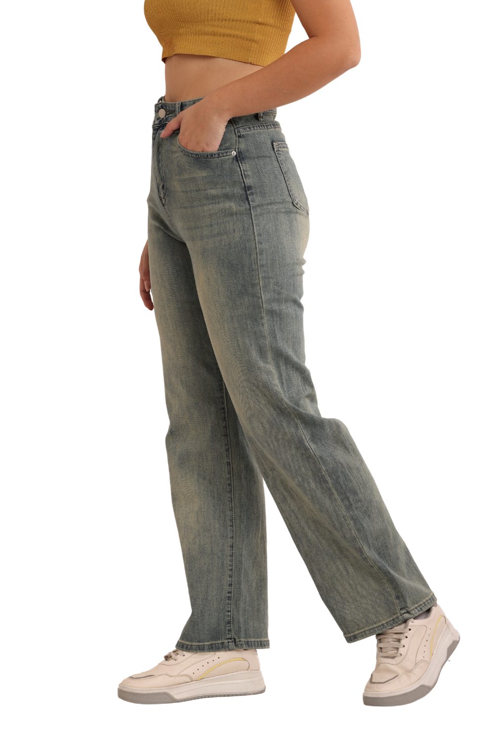 Classic High-Waist Straight-Leg Jeans in Vintage Blue