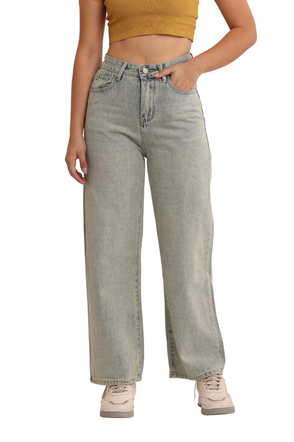 Classic High-Waist Straight-Leg Jeans in Vintage Blue