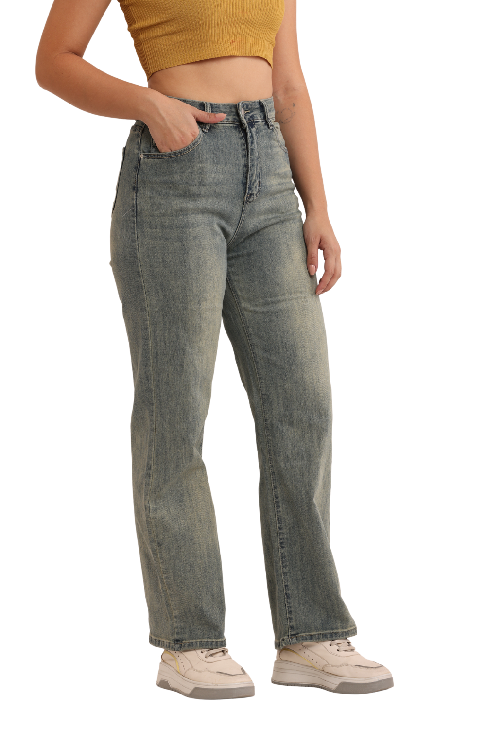 Classic High-Waist Straight-Leg Jeans in Vintage Blue