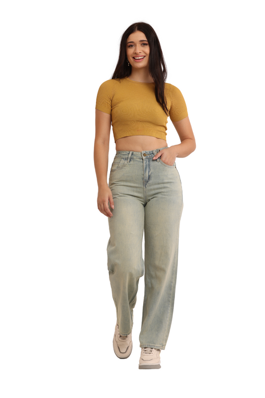 Classic High-Waist Straight-Leg Jeans in Vintage Blue