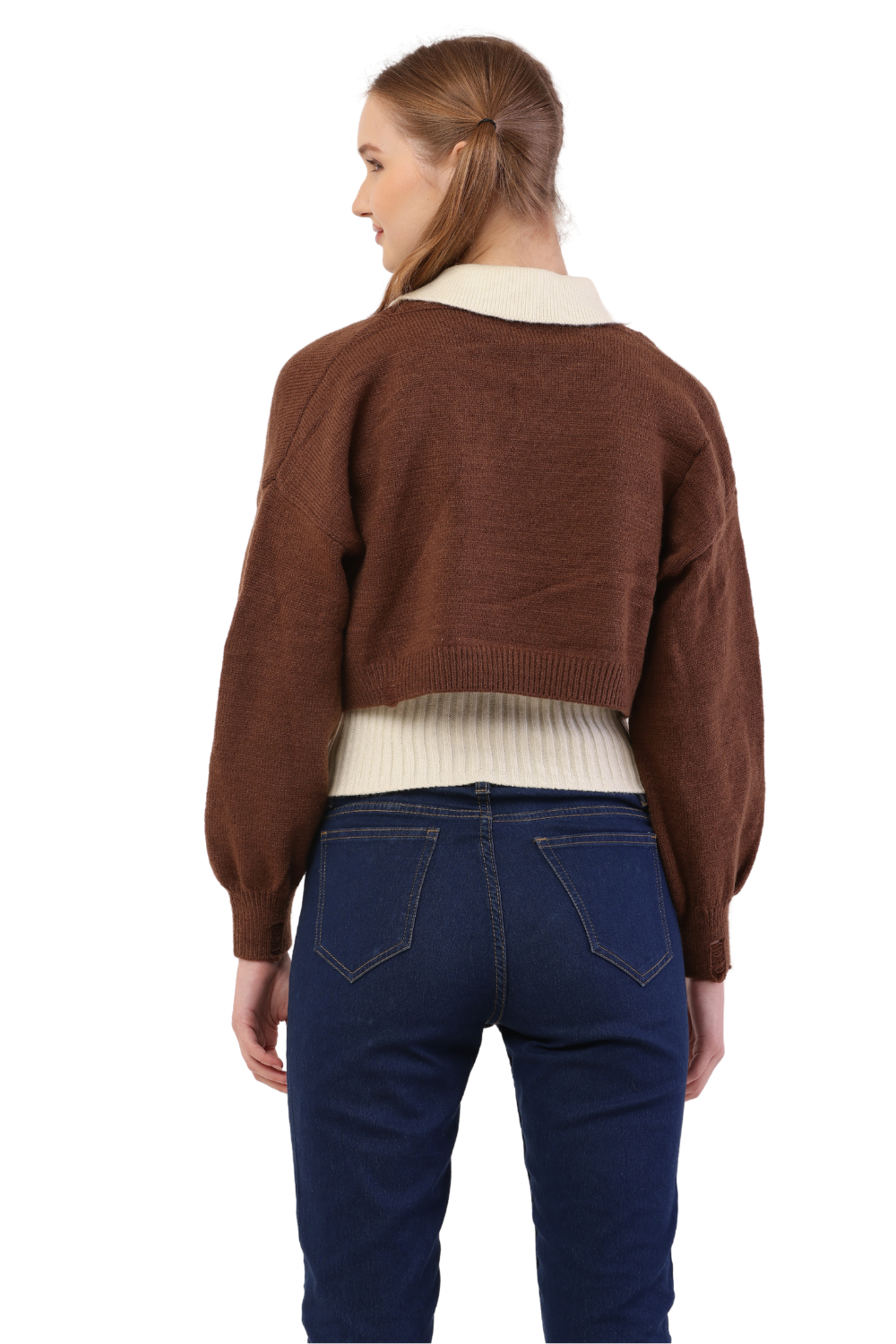 Layered Cropped Knit Sweater & Shirt Combo
