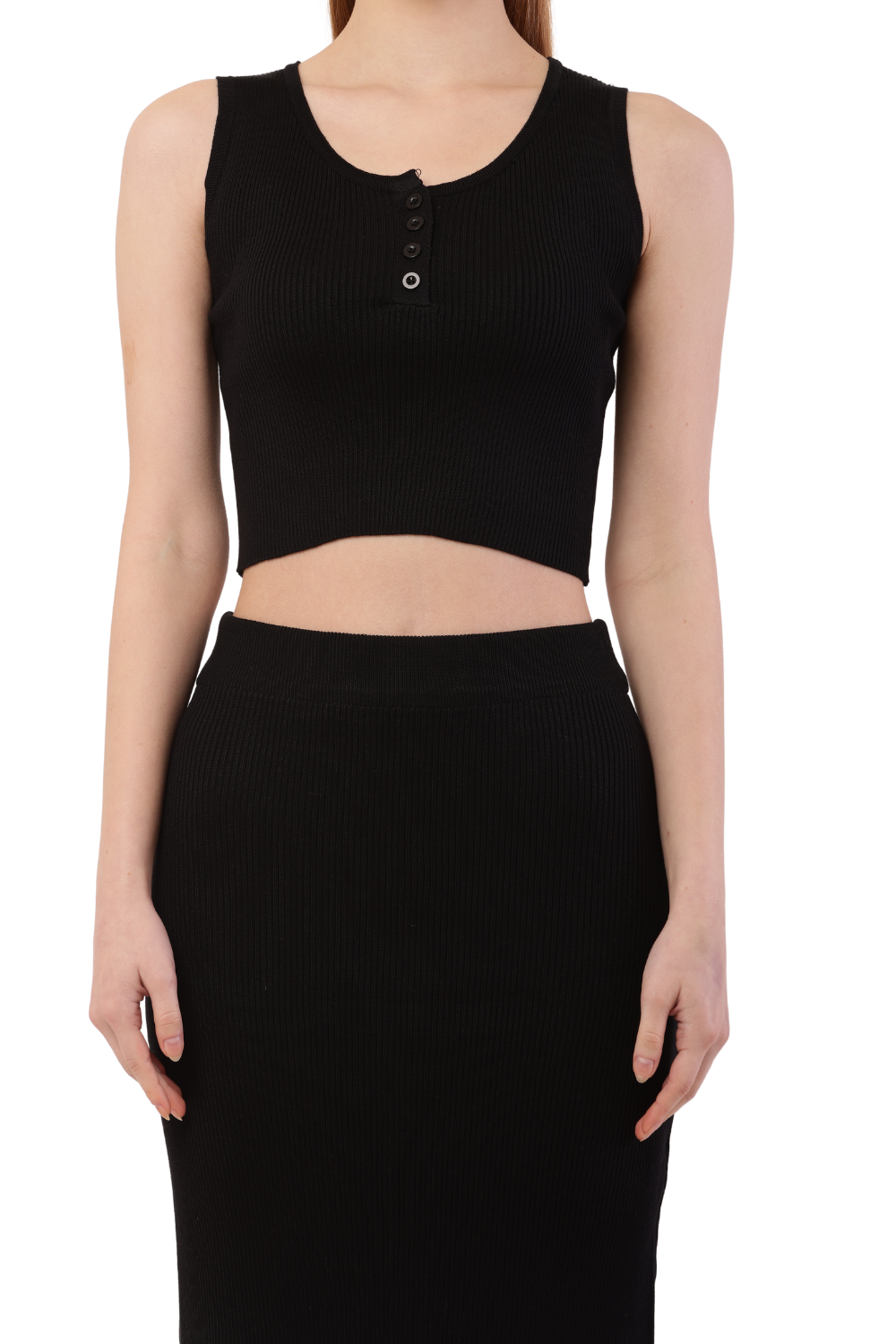 Ribbed Brown Co-Ord Set for Women - Crop Top & Midi Skirt