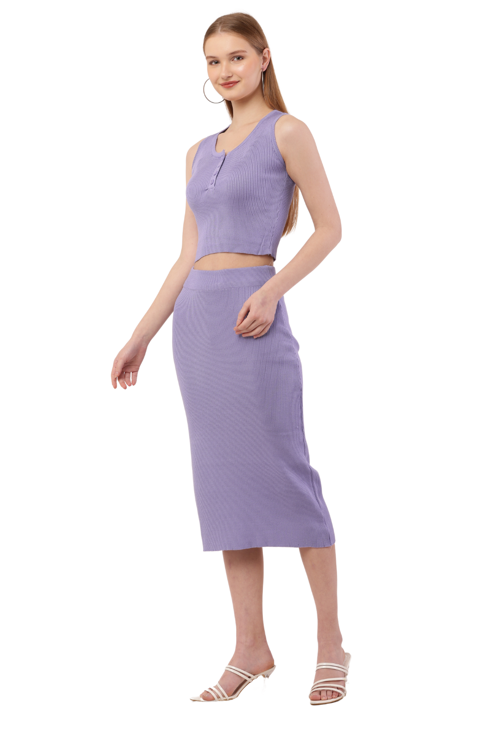 Ribbed Brown Co-Ord Set for Women - Crop Top & Midi Skirt