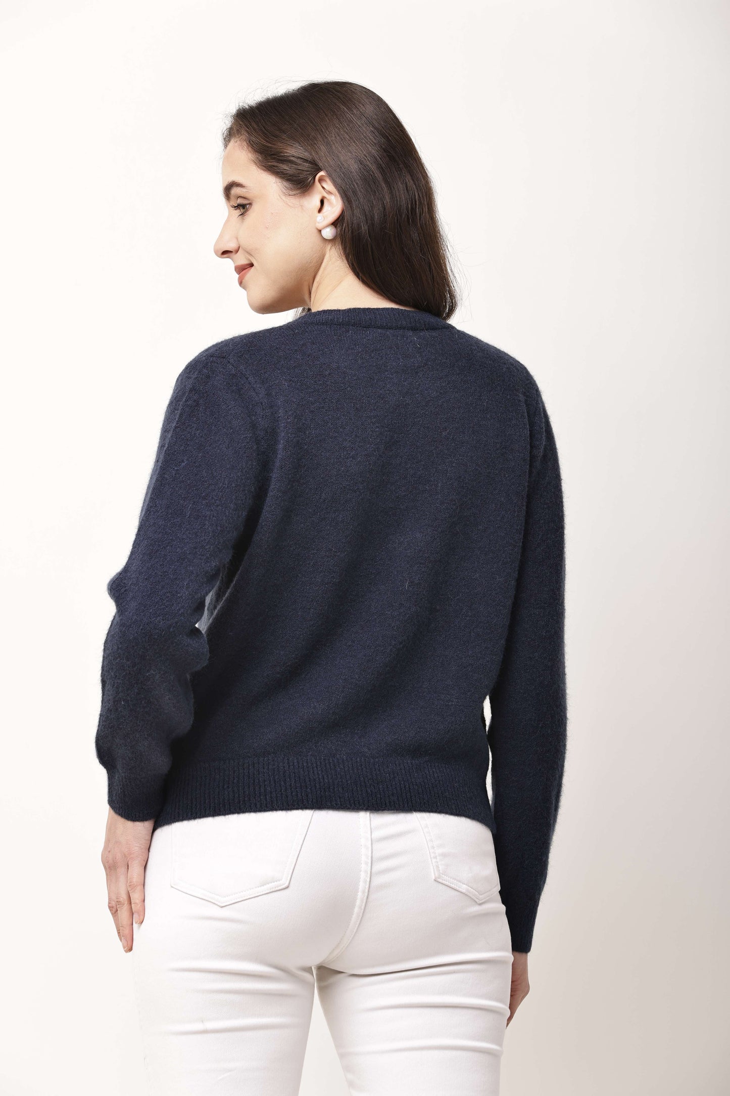 Navy Blue Button-Down Knit Cardigan for Women | Winter Wear