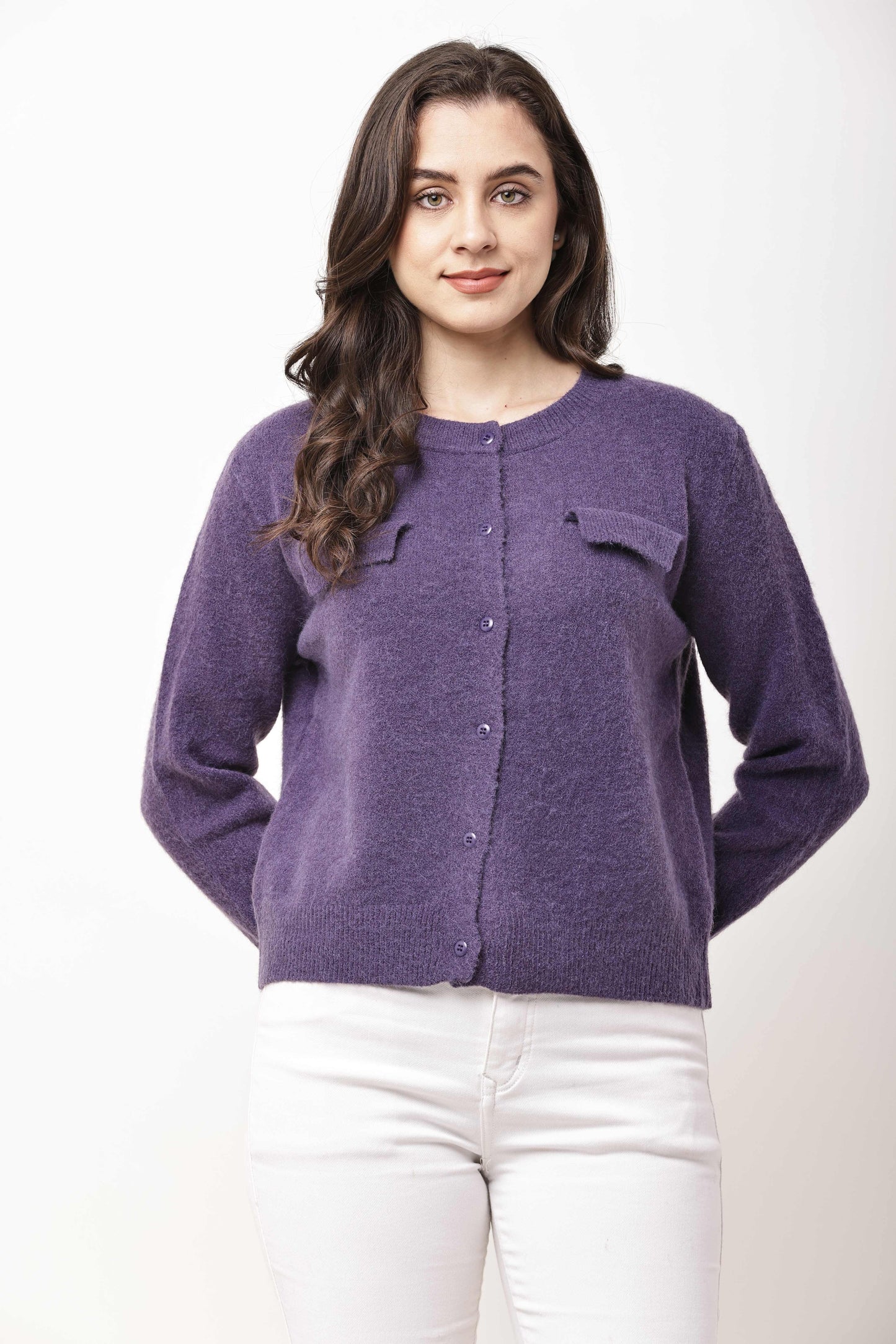 Navy Blue Button-Down Knit Cardigan for Women | Winter Wear