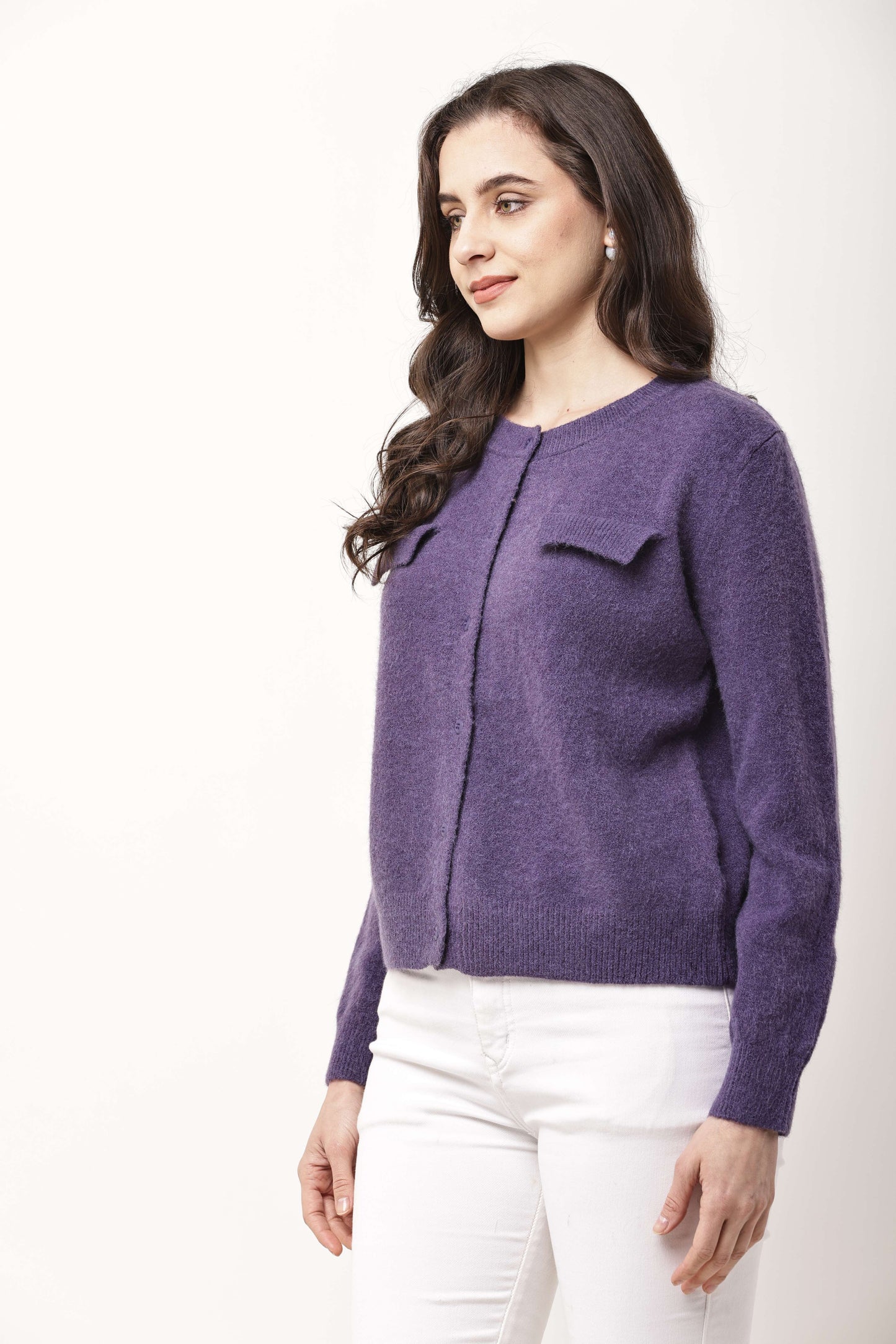 Navy Blue Button-Down Knit Cardigan for Women | Winter Wear