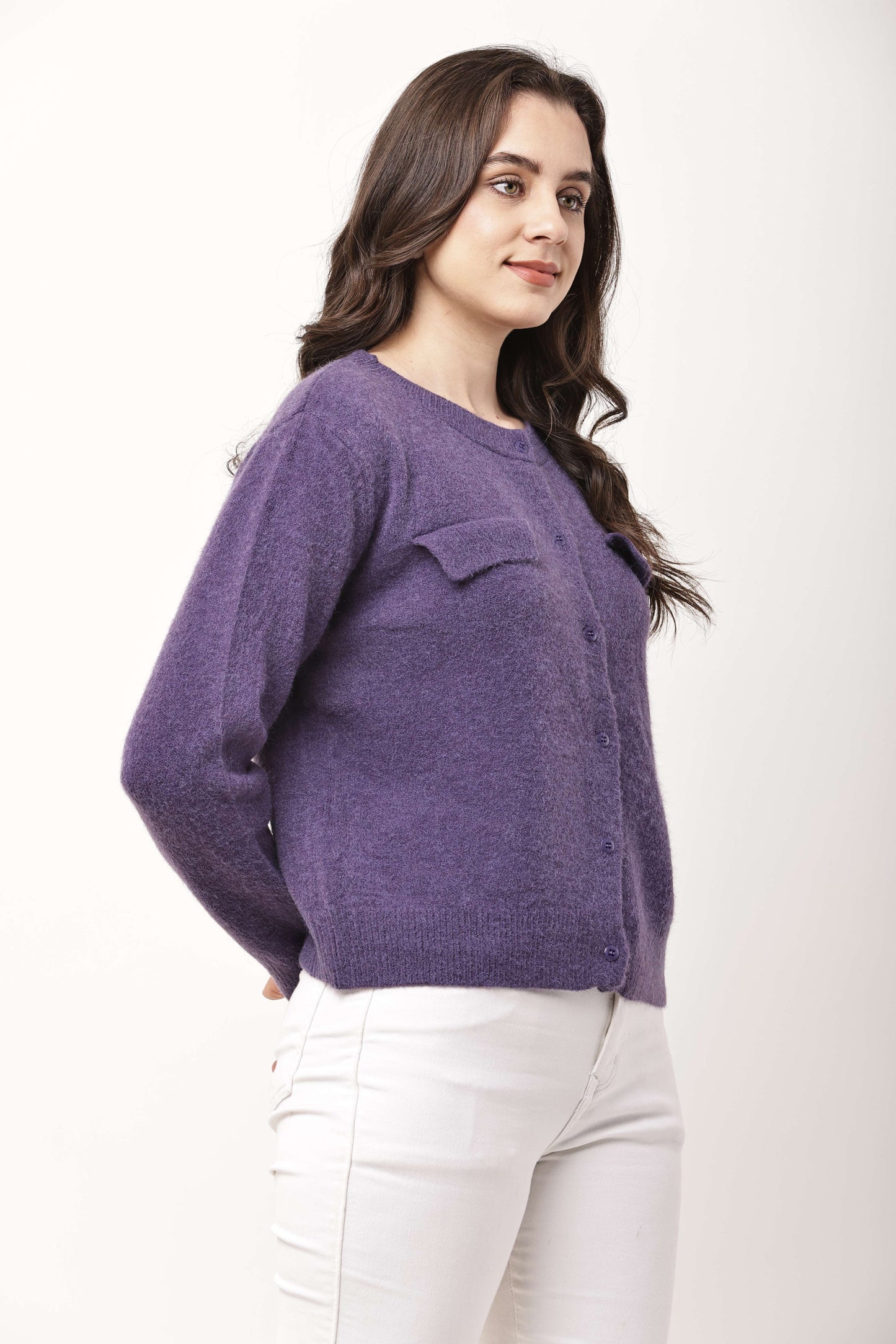 Navy Blue Button-Down Knit Cardigan for Women | Winter Wear