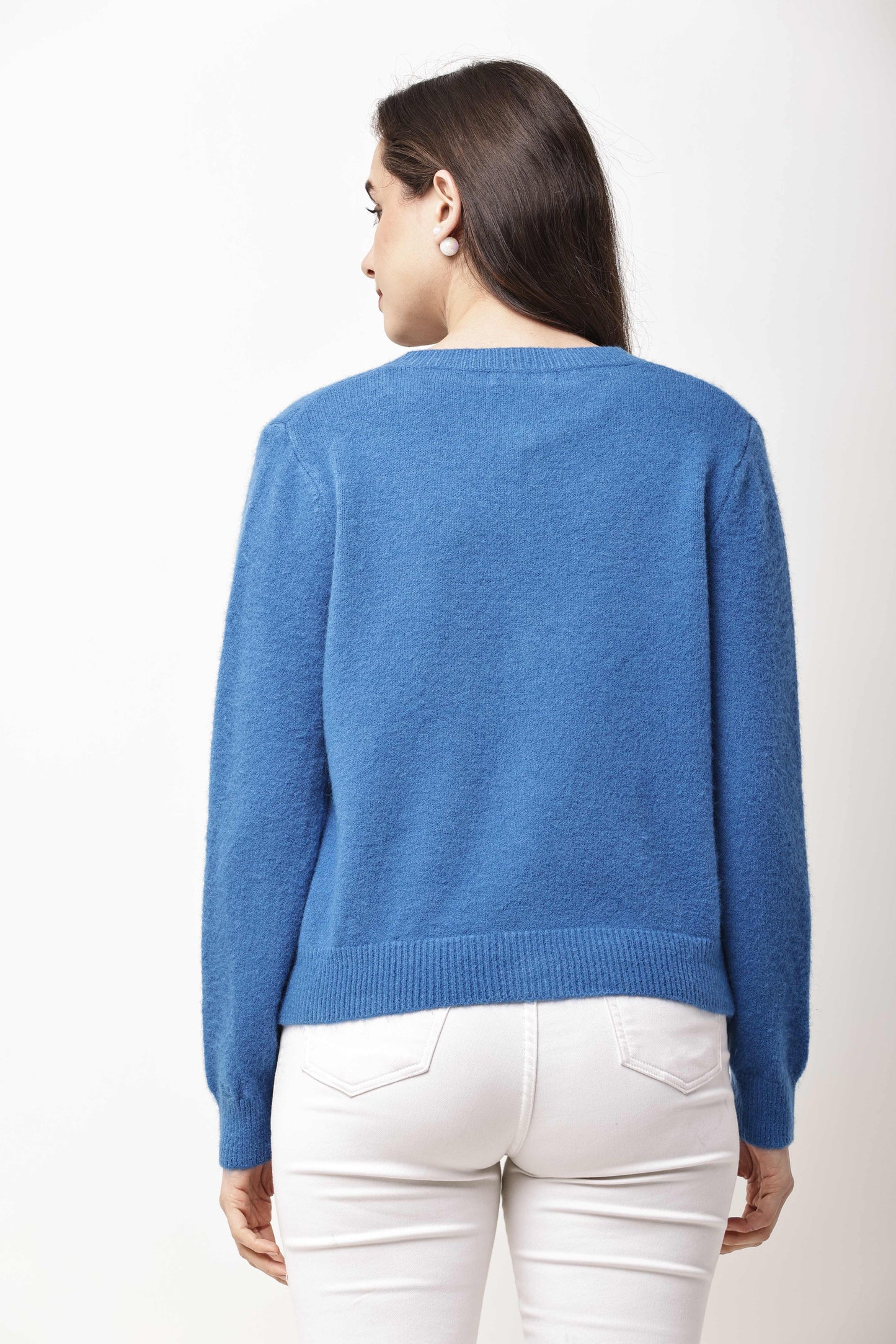 Navy Blue Button-Down Knit Cardigan for Women | Winter Wear