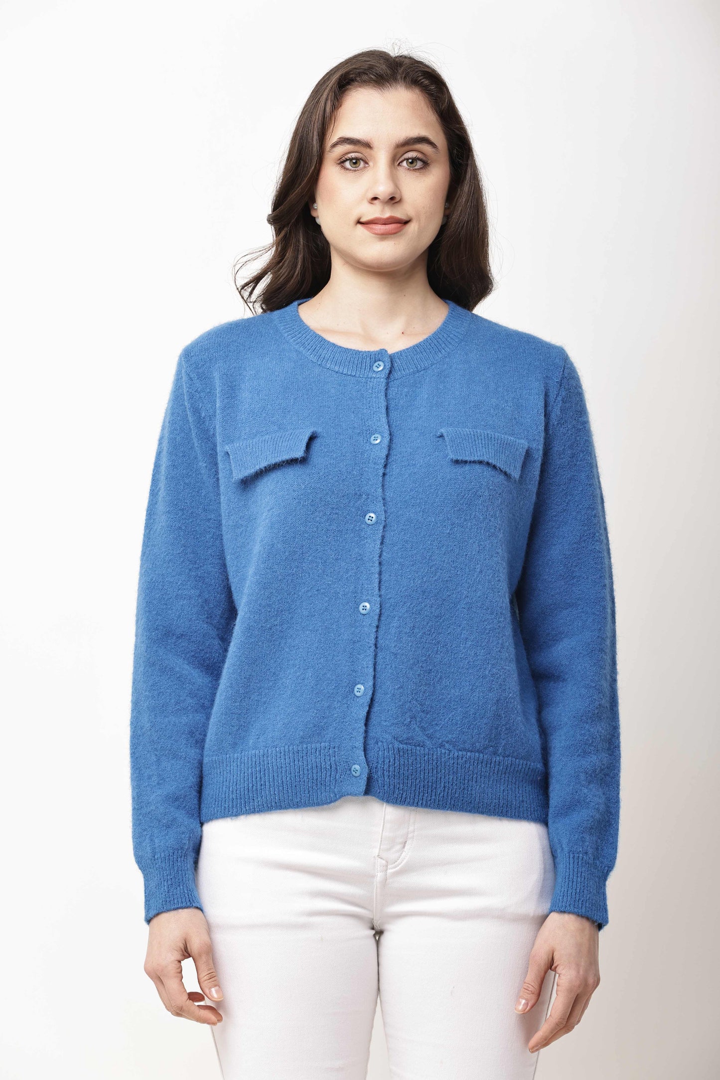Navy Blue Button-Down Knit Cardigan for Women | Winter Wear