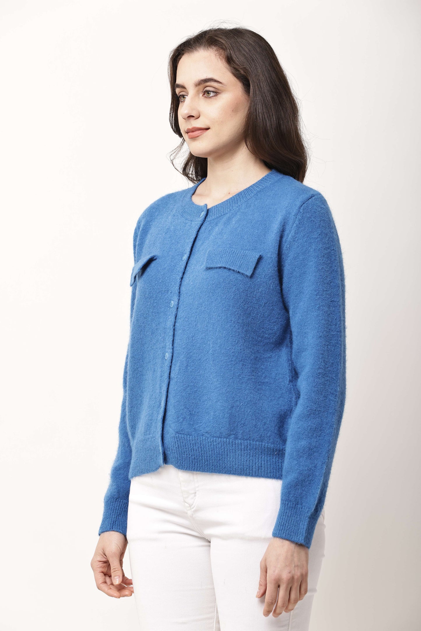 Navy Blue Button-Down Knit Cardigan for Women | Winter Wear