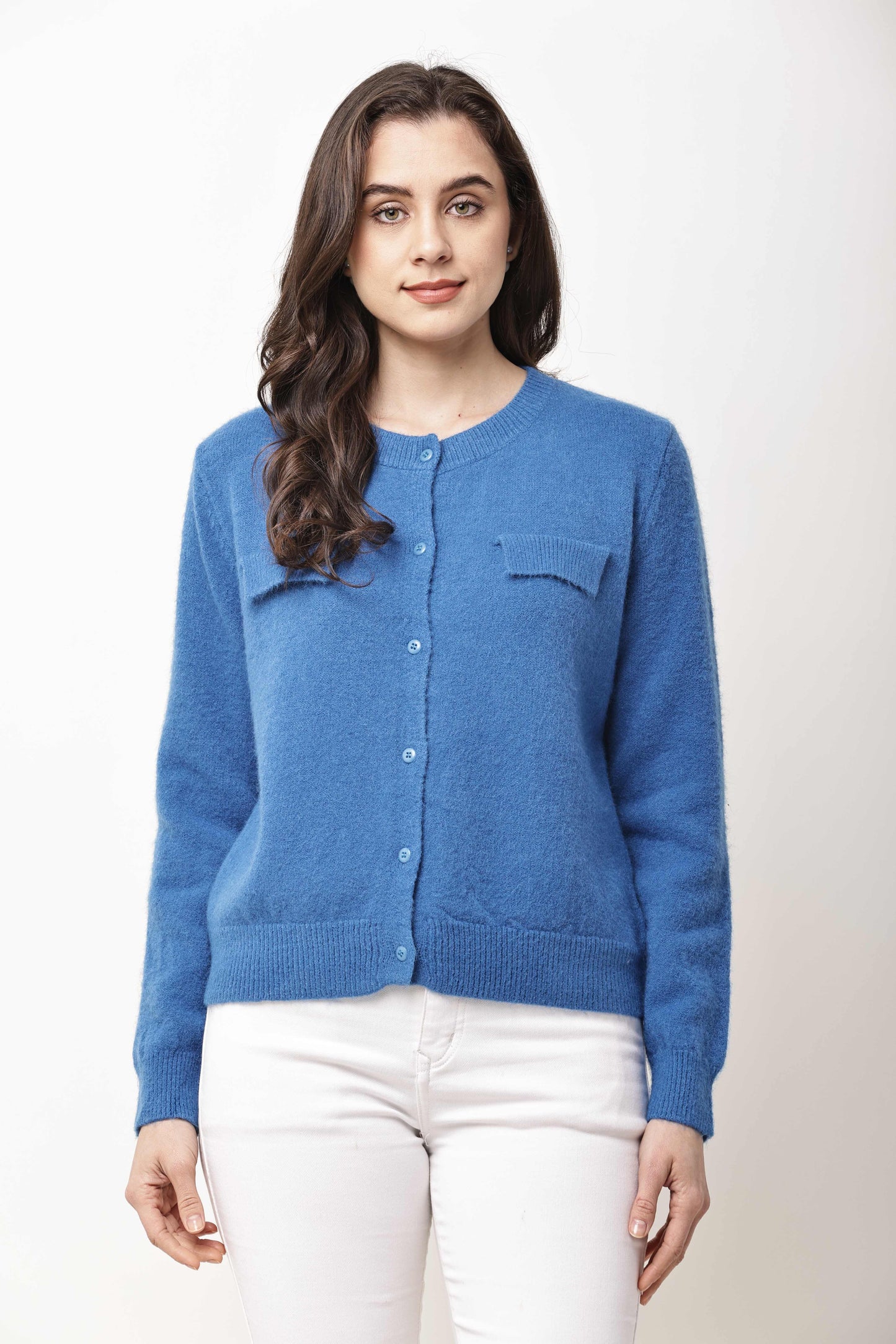 Navy Blue Button-Down Knit Cardigan for Women | Winter Wear