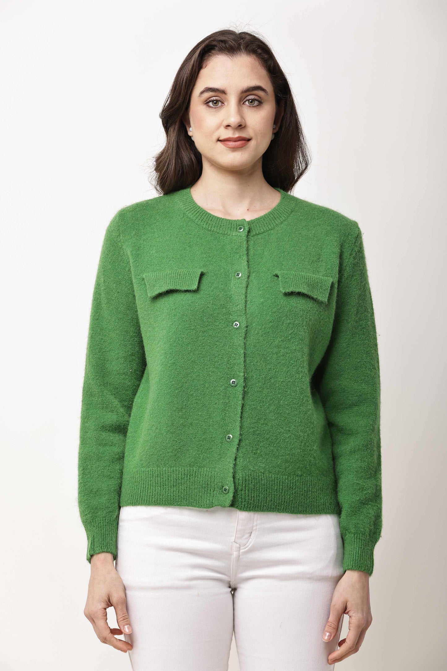 Navy Blue Button-Down Knit Cardigan for Women | Winter Wear