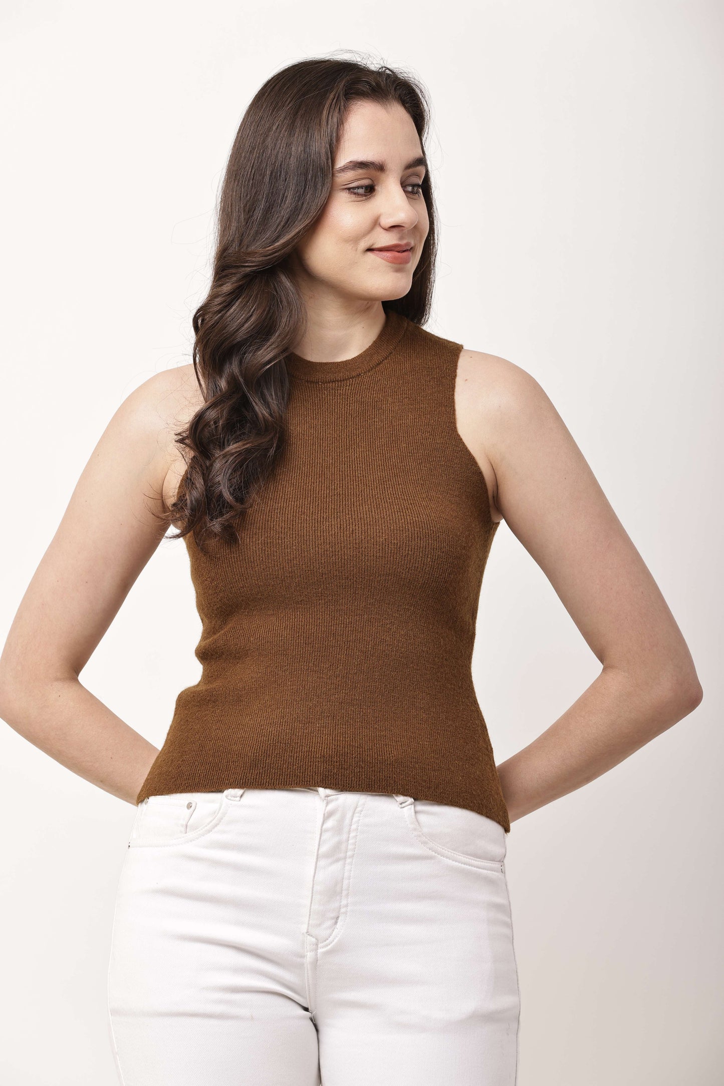 Korean Asymmetric Button Knit Two-Piece Set for Women | Cold Shoulder Top & Inner Layer