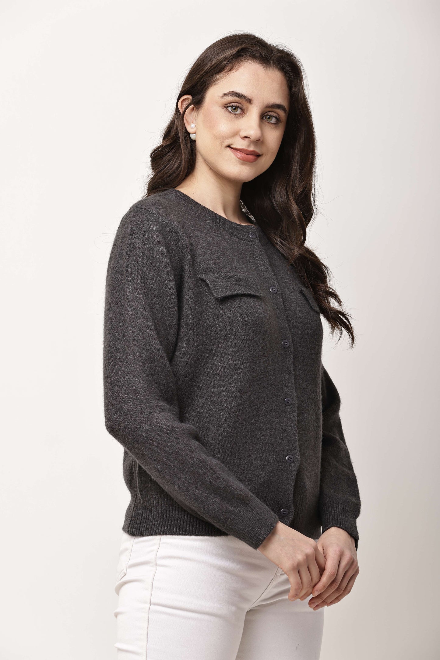 Navy Blue Button-Down Knit Cardigan for Women | Winter Wear