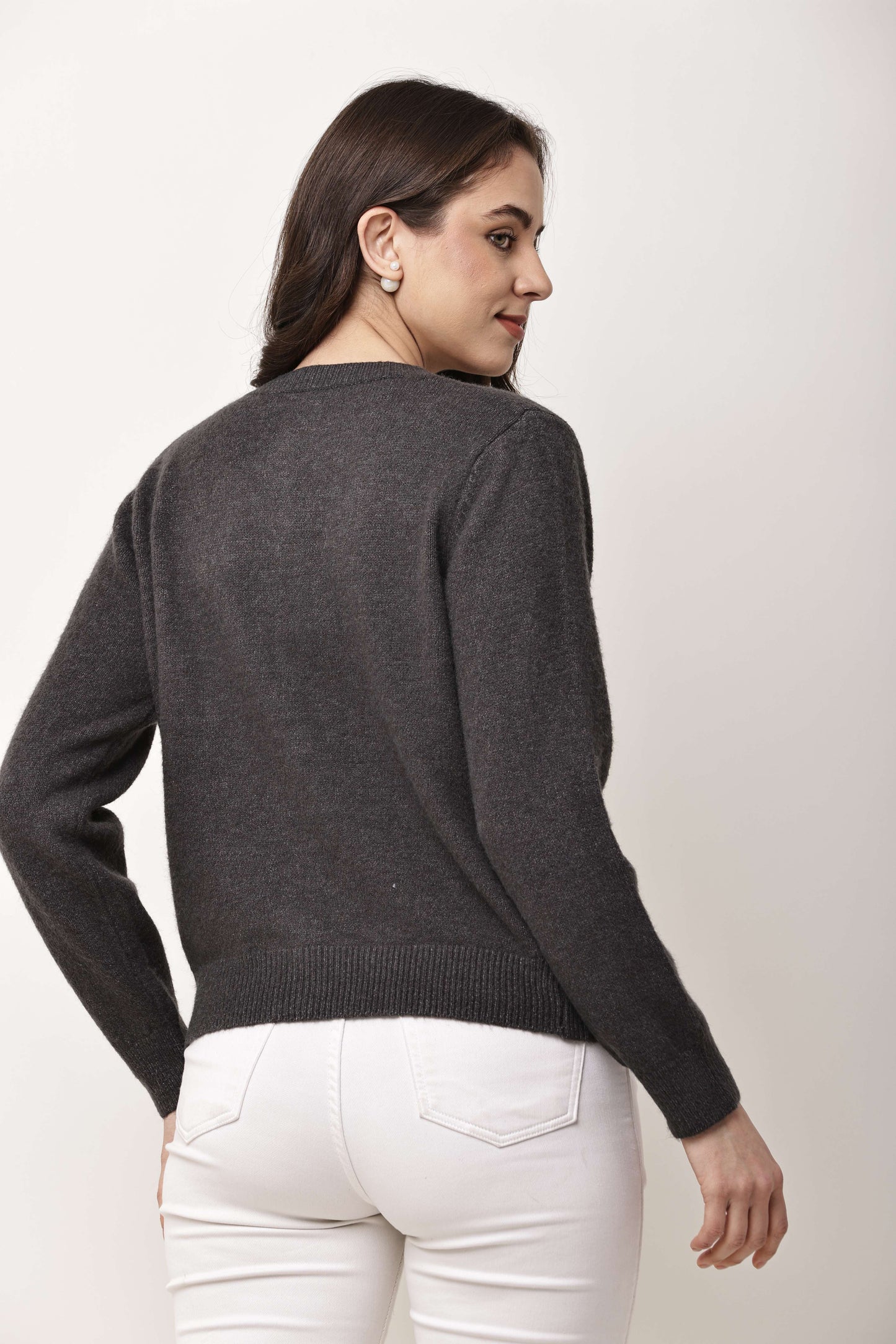 Navy Blue Button-Down Knit Cardigan for Women | Winter Wear