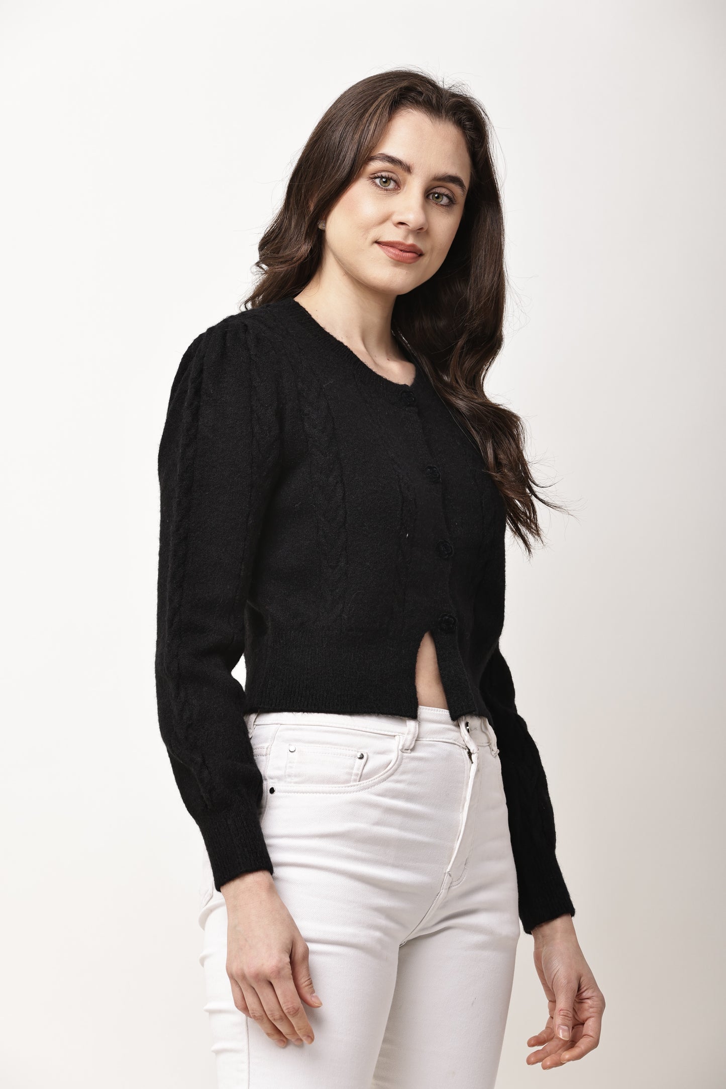 Korean Cropped Knit Cardigan for Women | Winter Button-Up Sweater