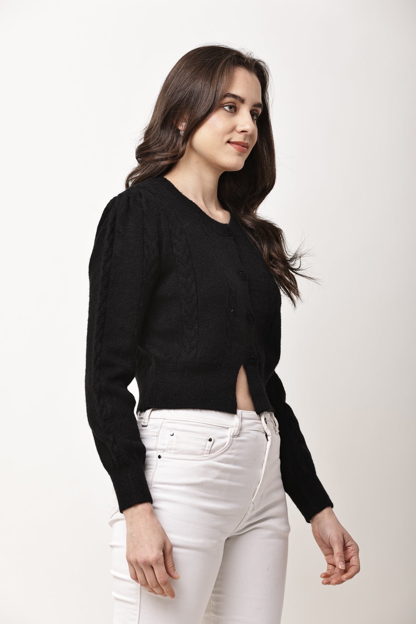 Korean Cropped Knit Cardigan for Women | Winter Button-Up Sweater