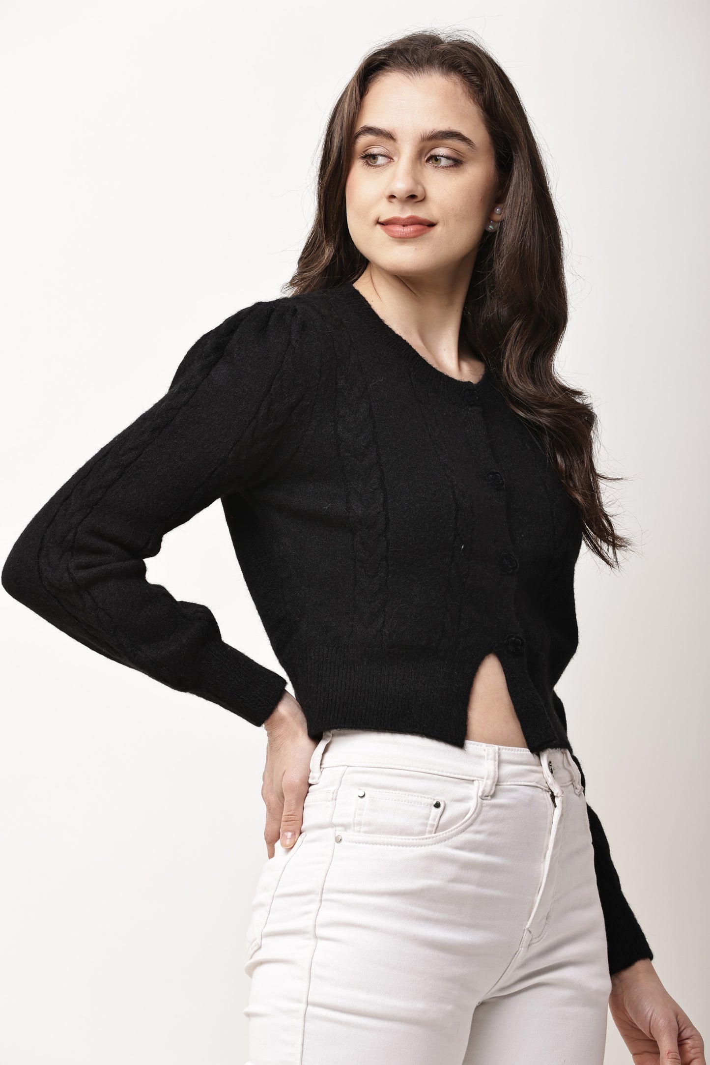 Korean Cropped Knit Cardigan for Women | Winter Button-Up Sweater