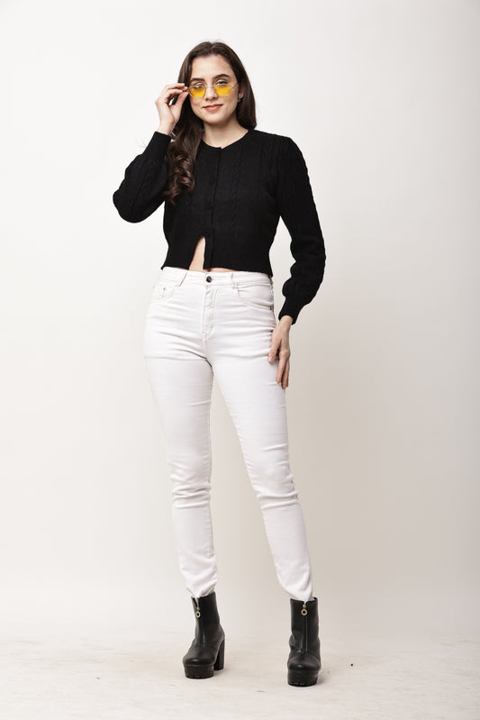 Korean Cropped Knit Cardigan for Women | Winter Button-Up Sweater