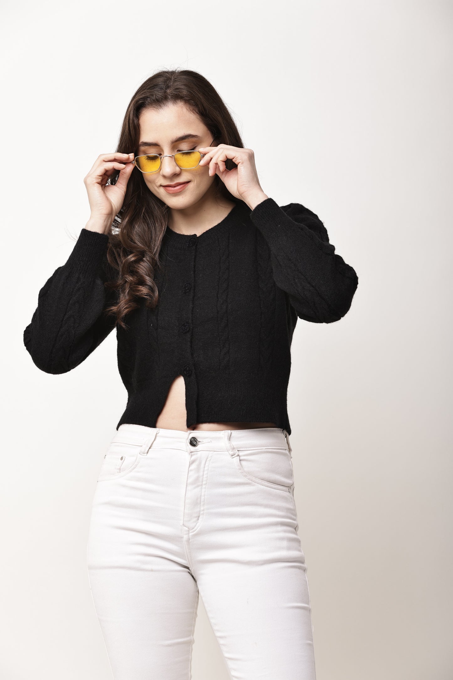 Korean Cropped Knit Cardigan for Women | Winter Button-Up Sweater