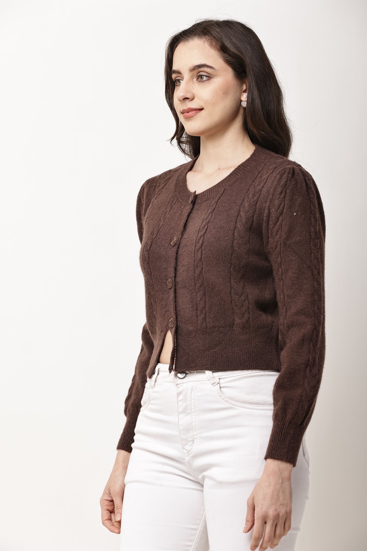 Korean Cropped Knit Cardigan for Women | Winter Button-Up Sweater