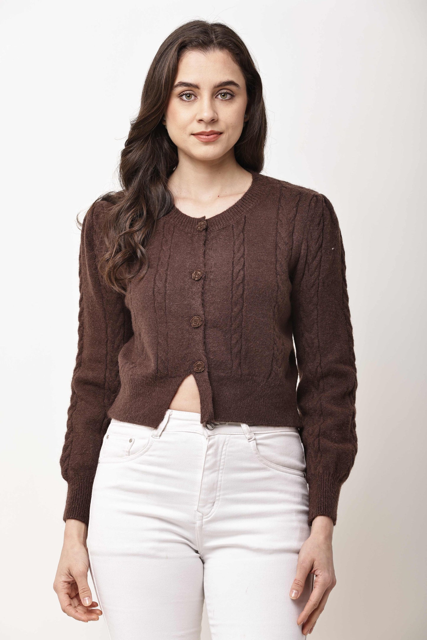 Korean Cropped Knit Cardigan for Women | Winter Button-Up Sweater