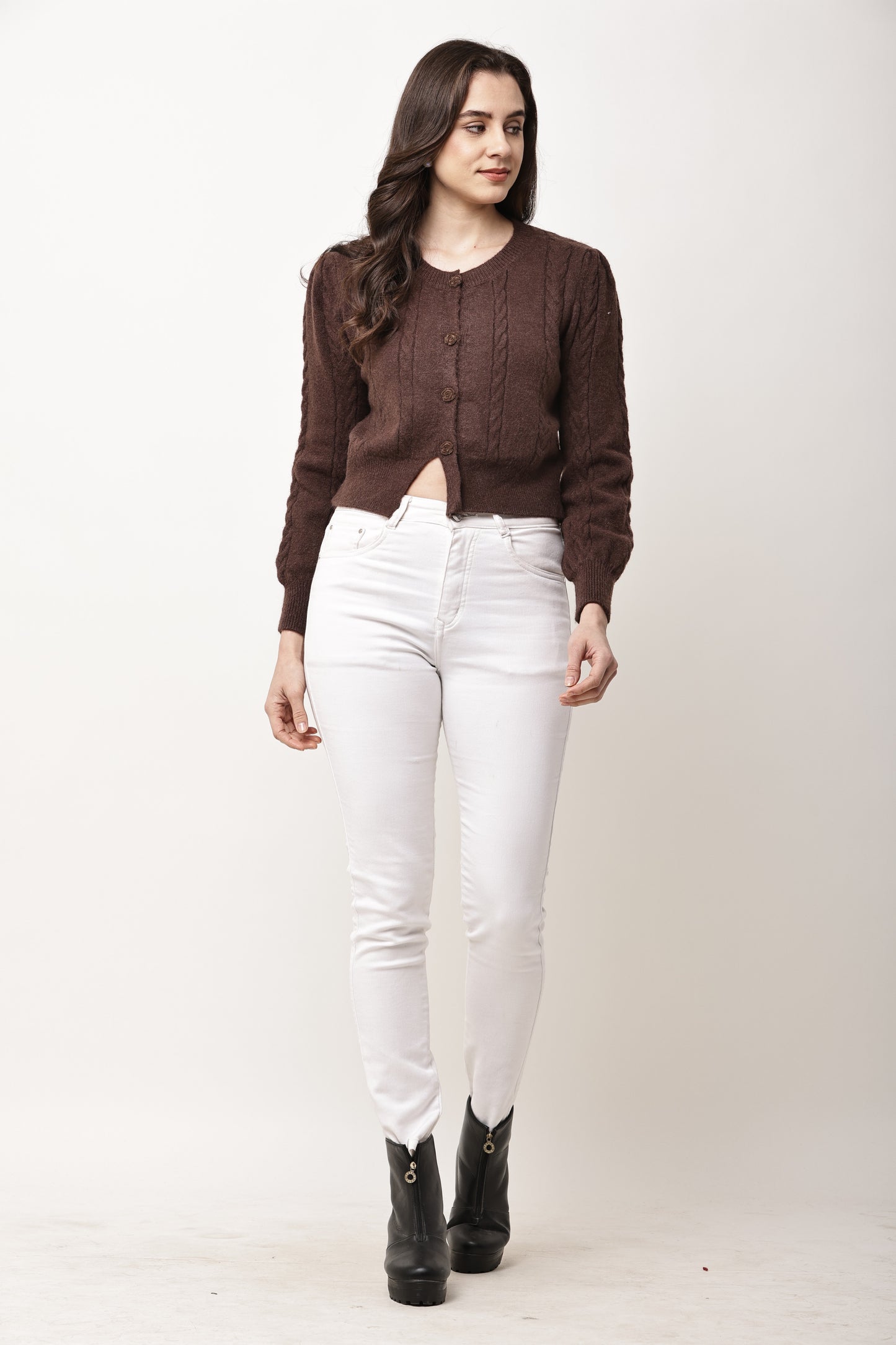 Korean Cropped Knit Cardigan for Women | Winter Button-Up Sweater