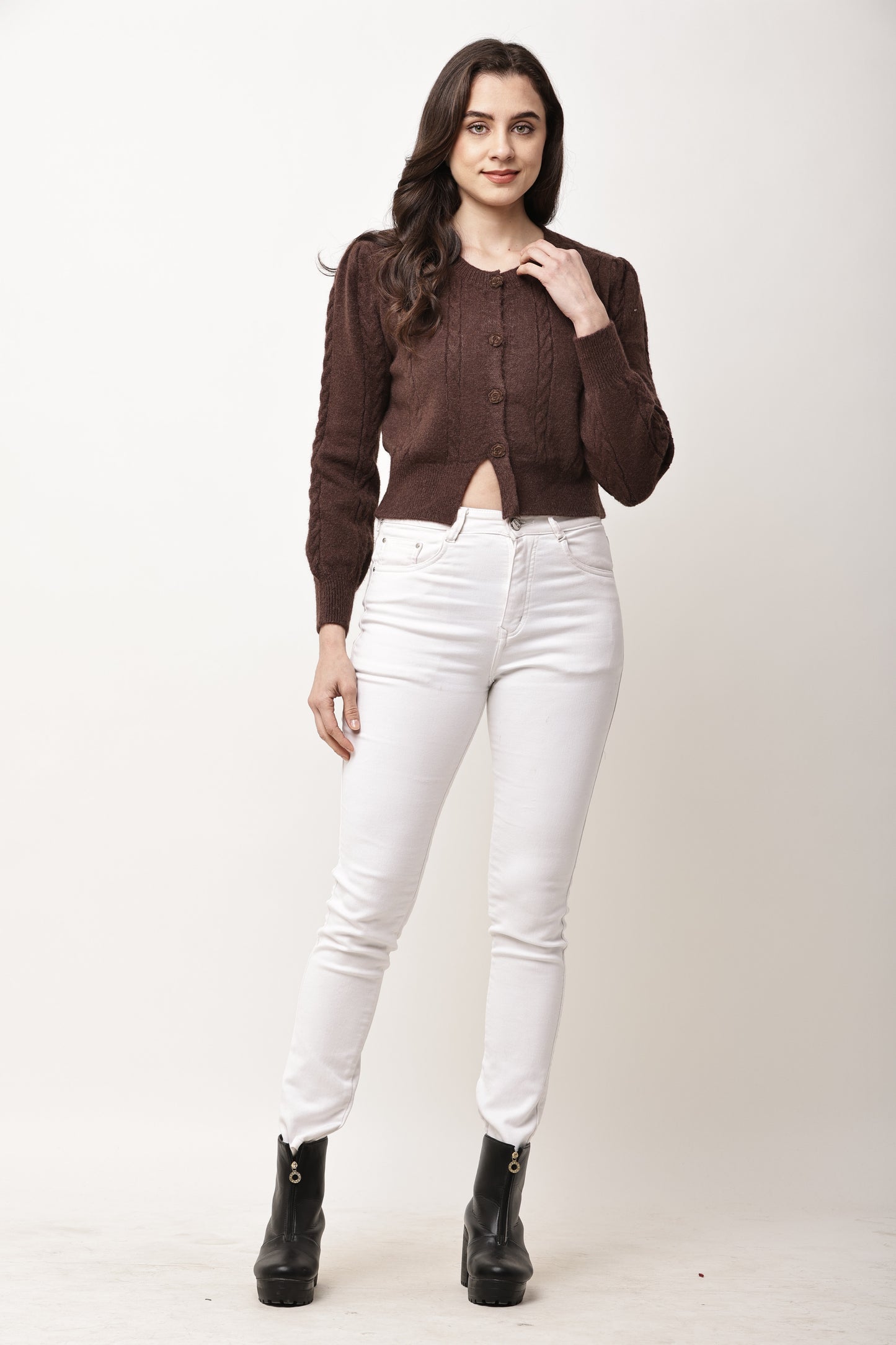 Korean Cropped Knit Cardigan for Women | Winter Button-Up Sweater