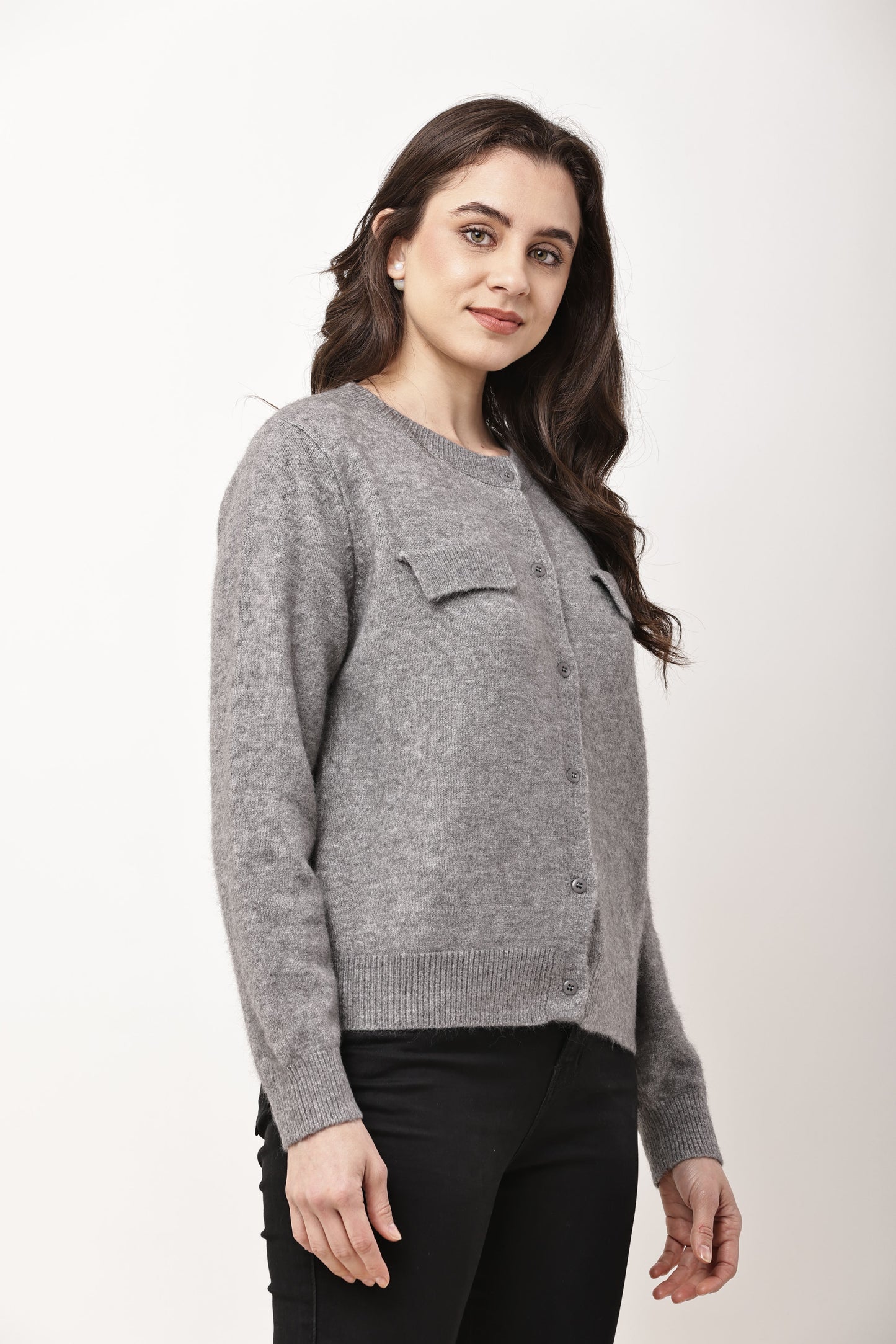 Navy Blue Button-Down Knit Cardigan for Women | Winter Wear
