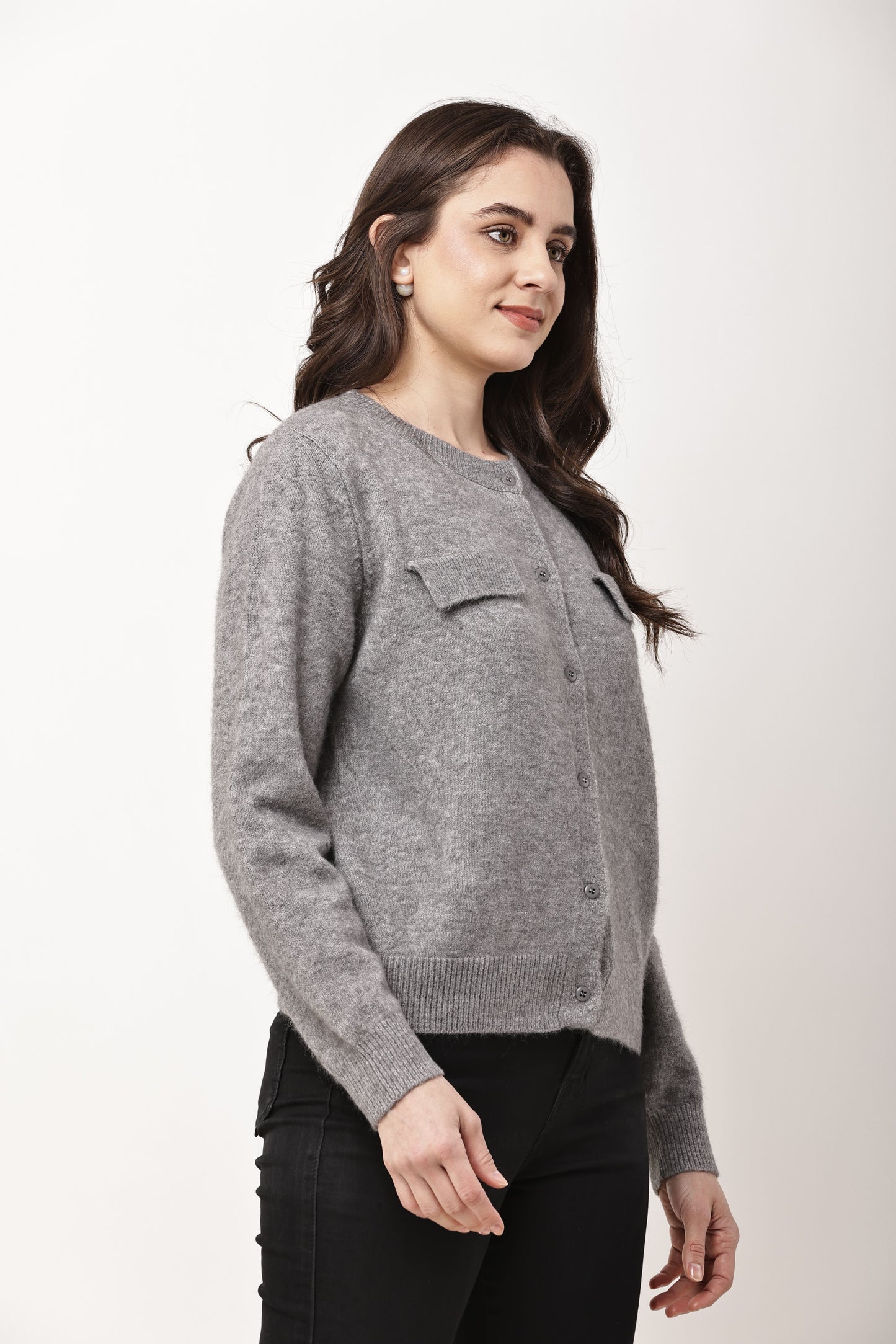 Navy Blue Button-Down Knit Cardigan for Women | Winter Wear