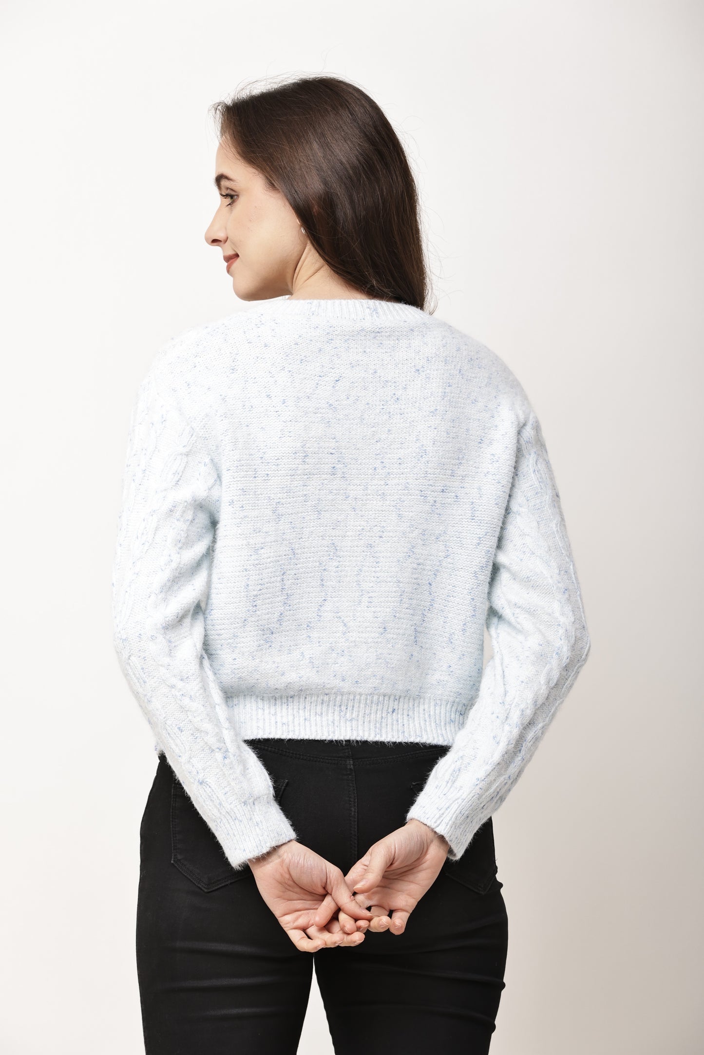 Women Light Blue Cable Knit Sweater