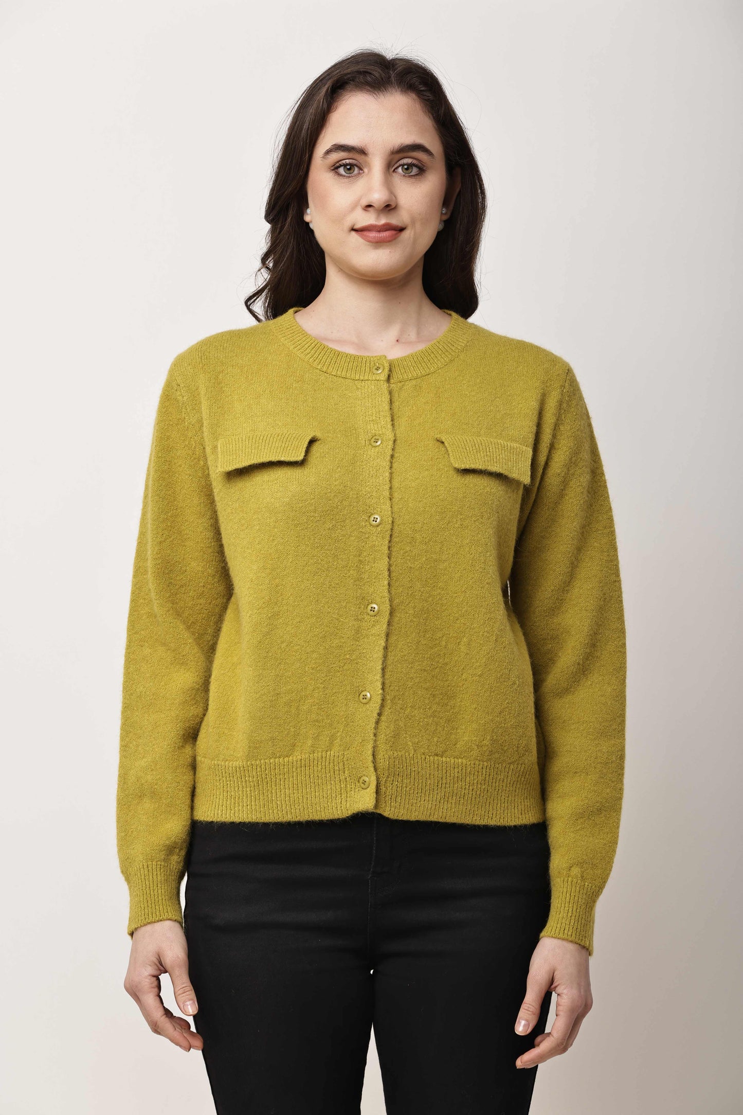 Navy Blue Button-Down Knit Cardigan for Women | Winter Wear