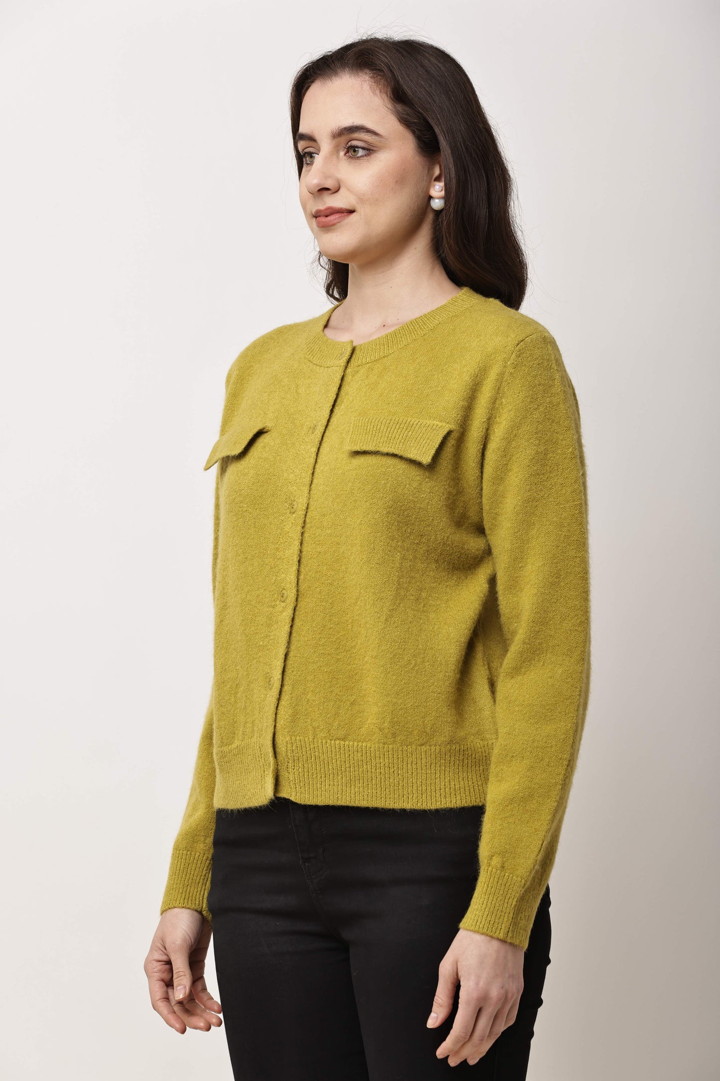 Navy Blue Button-Down Knit Cardigan for Women | Winter Wear