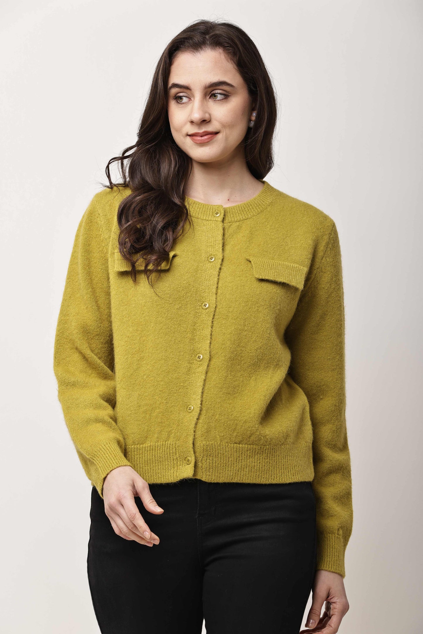 Navy Blue Button-Down Knit Cardigan for Women | Winter Wear