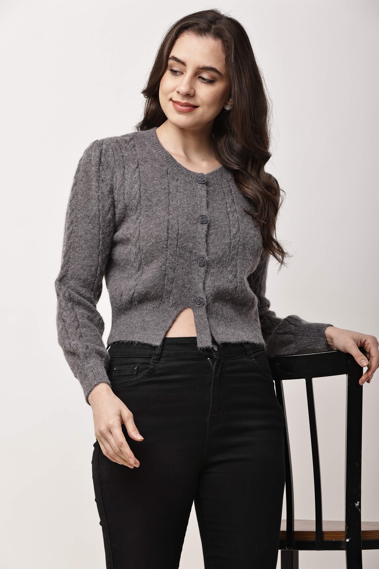 Korean Cropped Knit Cardigan for Women | Winter Button-Up Sweater